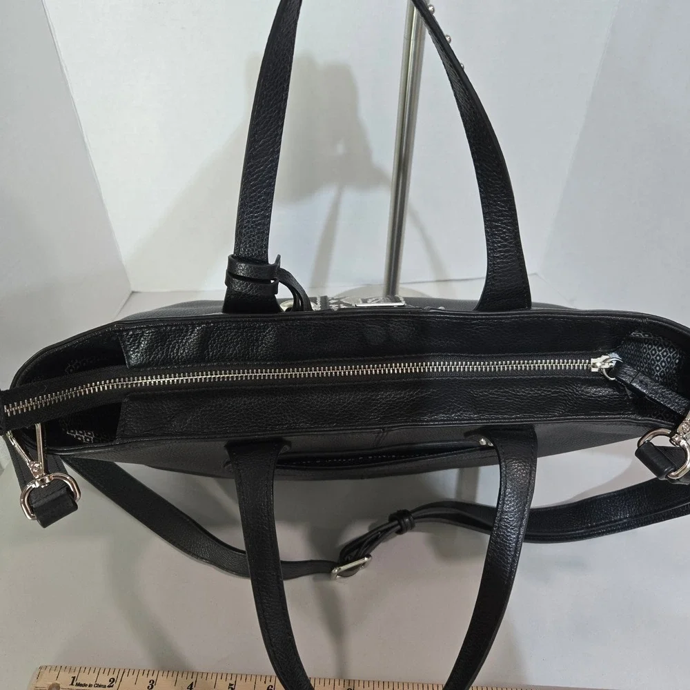 Brighton Tote Bag Black Snakeskin Studded Leather Heart Charm Crossbody